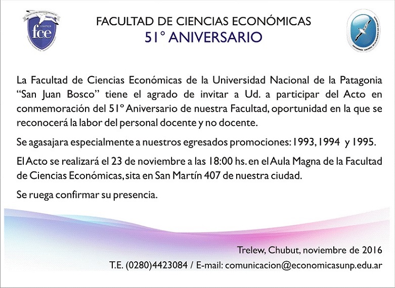 INVITACIN AL ACTO POR EL  51 ANIVERSARIO DE LA FACULTAD DE CIENCIAS ECONMICAS
