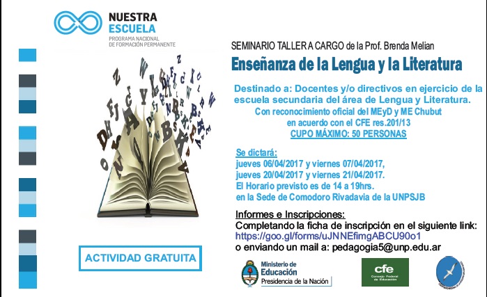 Seminario- Taller de Enseanza de la Lengua y Literatura, gratuito, para docentes secundarios