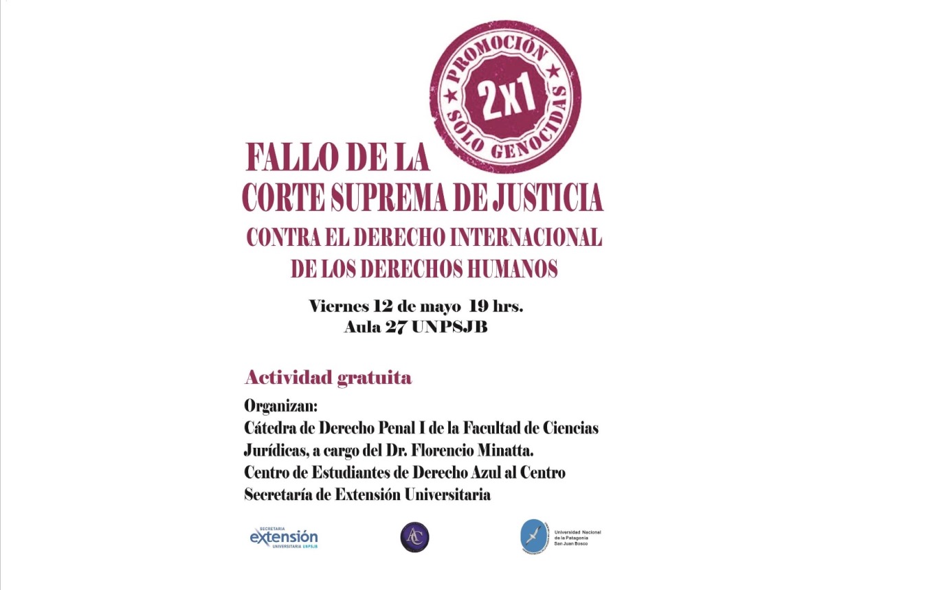 Hoy, viernes 12 de mayo, a las 19, se realizar la Charla/debate sobre el 2 x 1