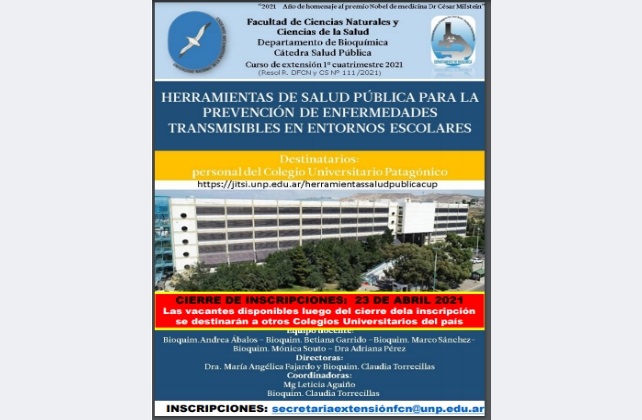 CURSO DE EXTENSIÓN: Herramientas de Salud Pública en Colegios Universitarios