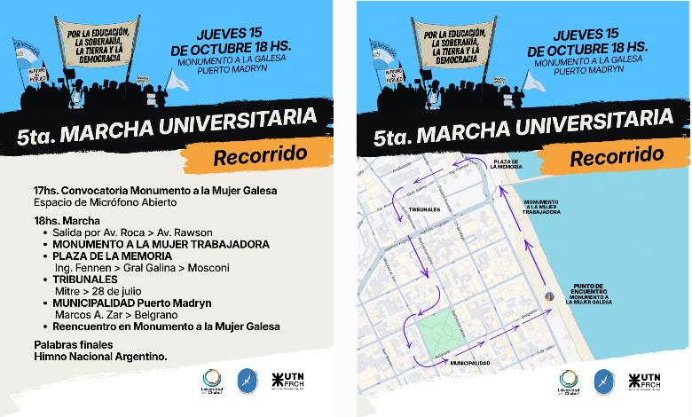 Las universidades UNPSJB, UDC, UTN FRCH, convocan a la Marcha Federal en Puerto Madryn